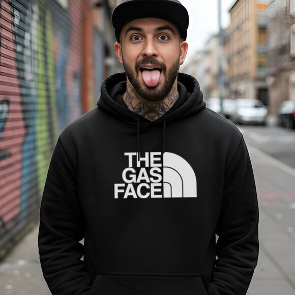 The Gas Face Parody Unisex Black Hoodie - Heavy Blend Pullover Sweatshirt NEW - Picture 1 of 3